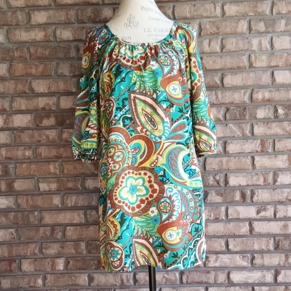 Tibi Boho Floral Print Retro Silk/Cotton Blend Dress.